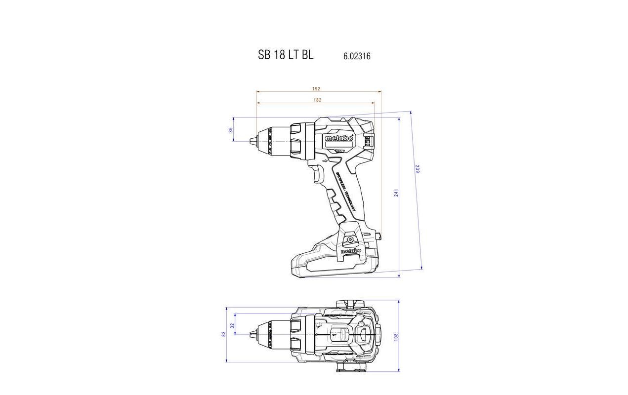 Metabo Akku-Schlagbohrmaschine SB 18 LT BL – 18 V (CAS) – Schnellspannbohrfutter (Ø 13 mm) – 60 Nm – Solo