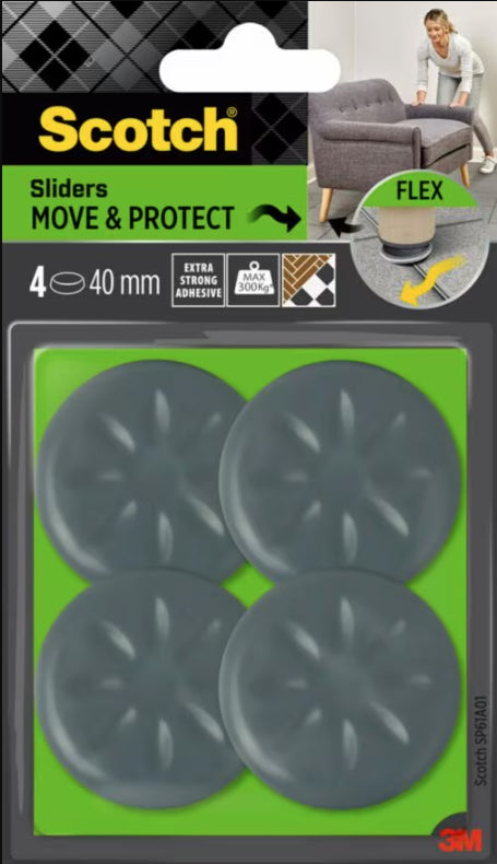 3M Möbelgleiter rund Ø 40 mm, grau, selbstklebend, extra stark, 4 Stk.