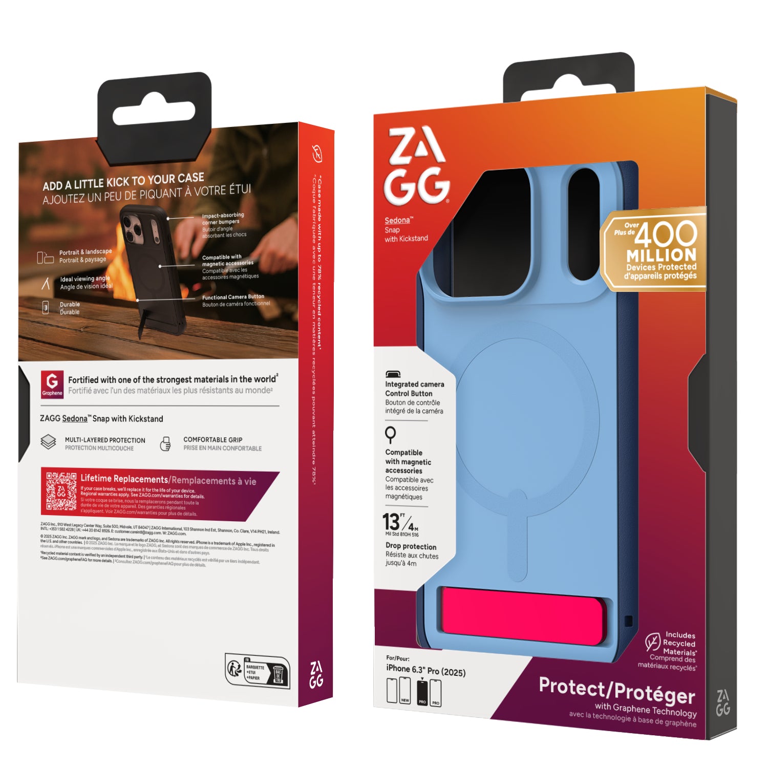 ZAGG Sedona Snap Backcover – für Apple iPhone 17 Pro, MagSafe, mit Ständer, Graphen, Blau, bis 4 m Sturzsicher
