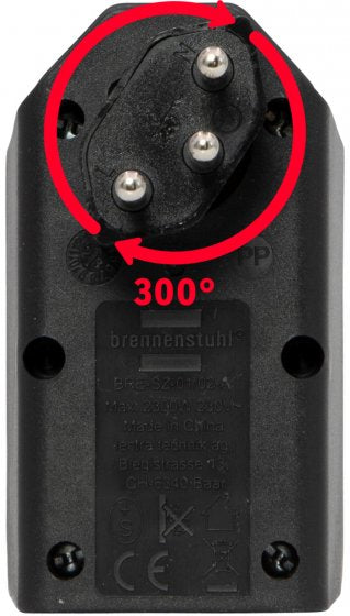 Brennenstuhl 2-fach drehbarer Abzweigstecker 300° – T12 zu T13, 230 V, 10 A – Schwarz