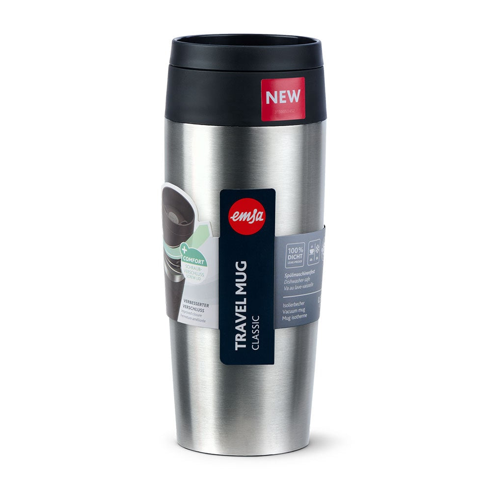 EMSA Travel Mug Classic Isolierflasche 360 ml – doppelwandig, Edelstahl, Silber
