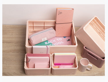 Exacompta Skandi Aufbewahrungsbox A4+ – klappbar, stapelbar, 375 × 40 × 275 mm, hellrosa, Kunststoff