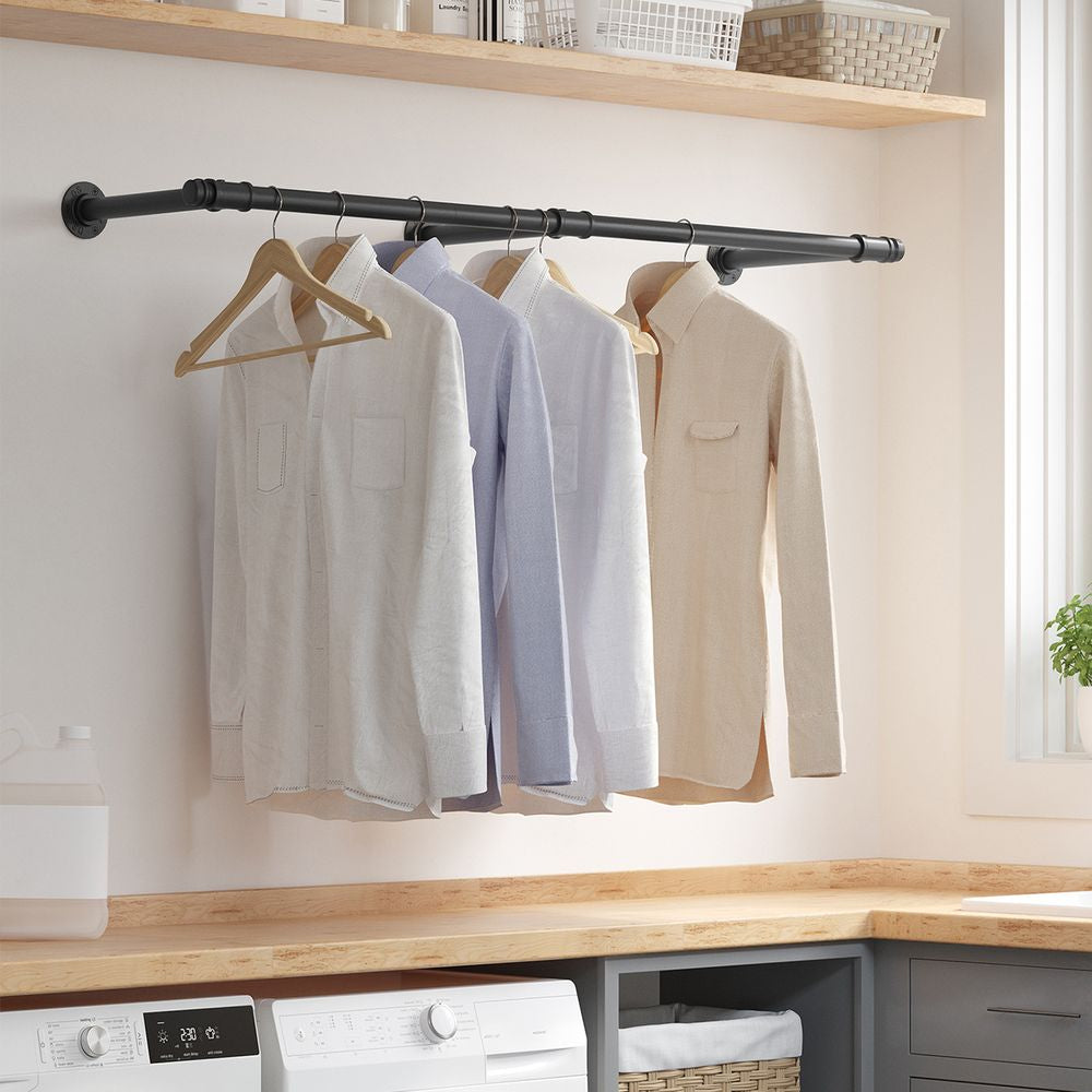 Songmics Wandgarderobe – Stahl, Schwarz, 170 × 30,4 × 7 cm, Traglast 68 kg