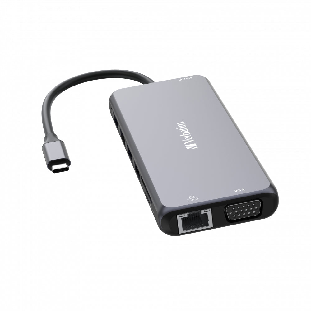 Verbatim CMH-14 Multiport-Adapter – USB-C, 2× HDMI, 1× VGA, 5× USB-A, 100 W PD, GbE, für Windows/Mac/ChromeOS