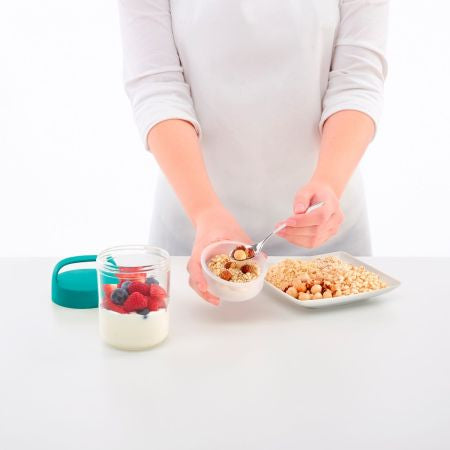 Lékué Lunchbecher 884948 – 400 ml, Ø 9,2 cm, Kunststoff (Tritan), Türkis, mikrowellengeeignet