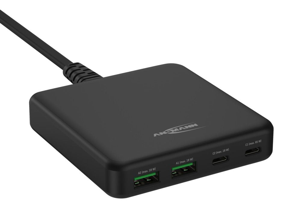 Ansmann DC465PD Netzteil – 65 W, 4× USB, PD, QC 3.0 – für Laptop, Smartphone