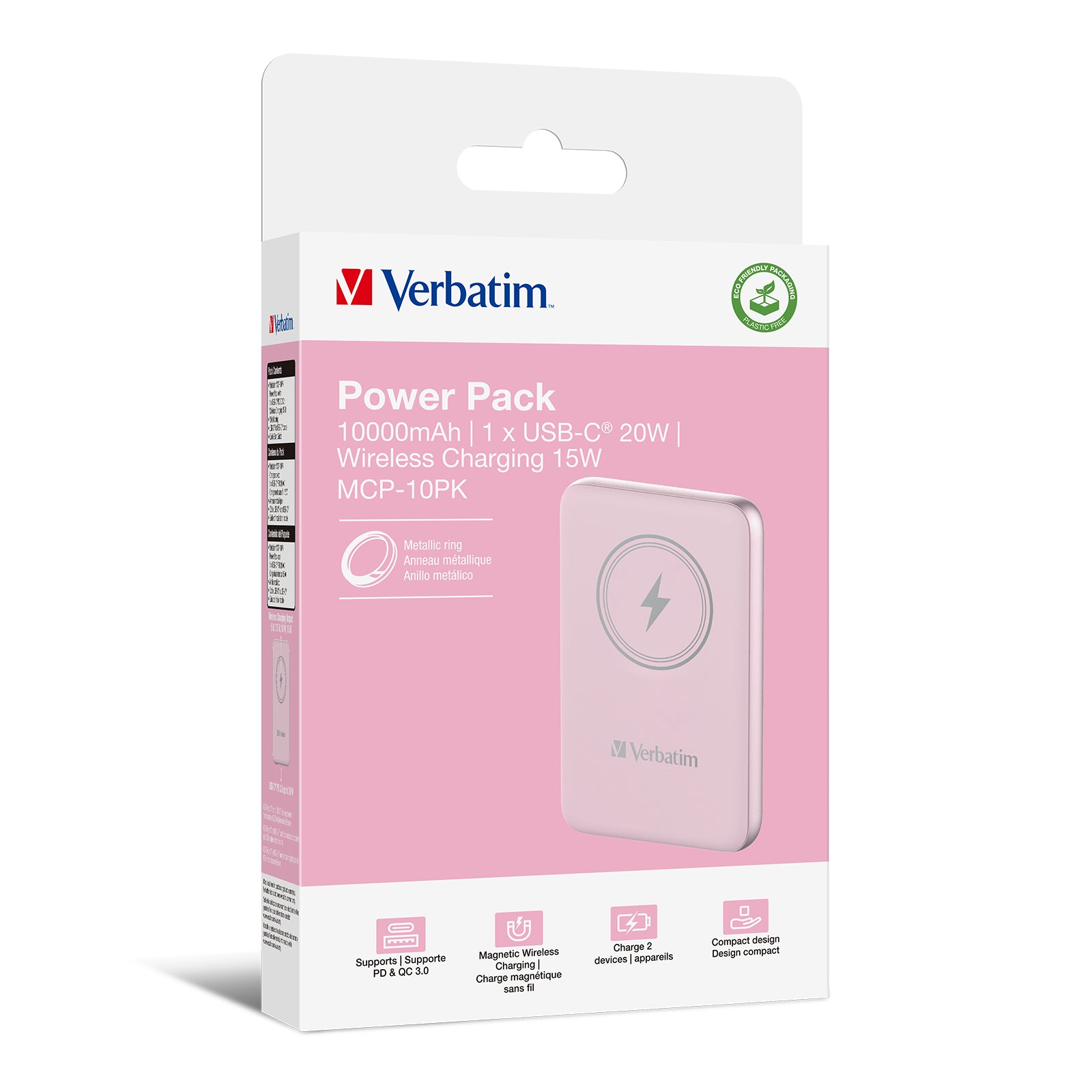 Verbatim Charge 'n' Go MagSafe Powerbank 10'000 mAh – 20 W PD, MagSafe 15 W, 1× USB-C, pink