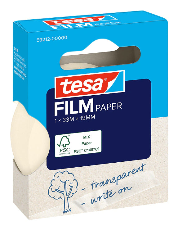 tesafilm PAPER Beschriftungs-/Abdeckband (Papier) – 19 mm × 33 m, transparent, Papier, wiederablösbar