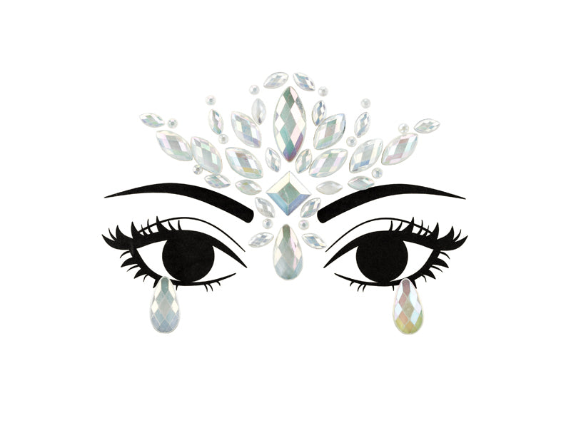 PartyDeco Face-Art Sticker Kristalle – Silber – 9,5 × 8,5 cm – Acryl – 1 Paar – Leuchten im Dunkeln