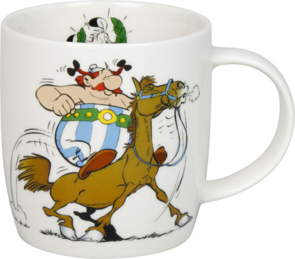 Könitz Porzellan Könitz Becher Asterix Reiten – 400 ml, Ø 8,7 cm, H 9,2 cm, Knochenporzellan, Weiss, mikrowellengeeignet