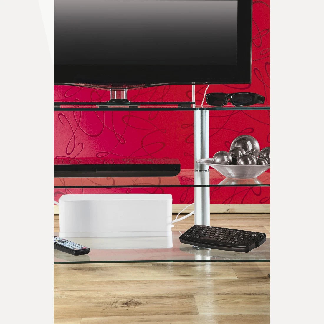 Hama Kabelbox – 406 × 156 mm, Kunststoff, Weiss, zuschneidbar, für Kabel bis Ø 20 mm