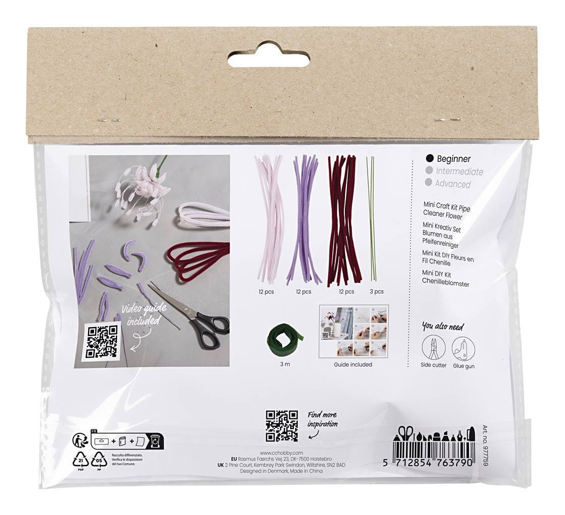 Creativ Company Mini Bastelset - Blumen aus Pfeifenreinigern (Chenille, Blumenstieldraht, florales Klebeband)