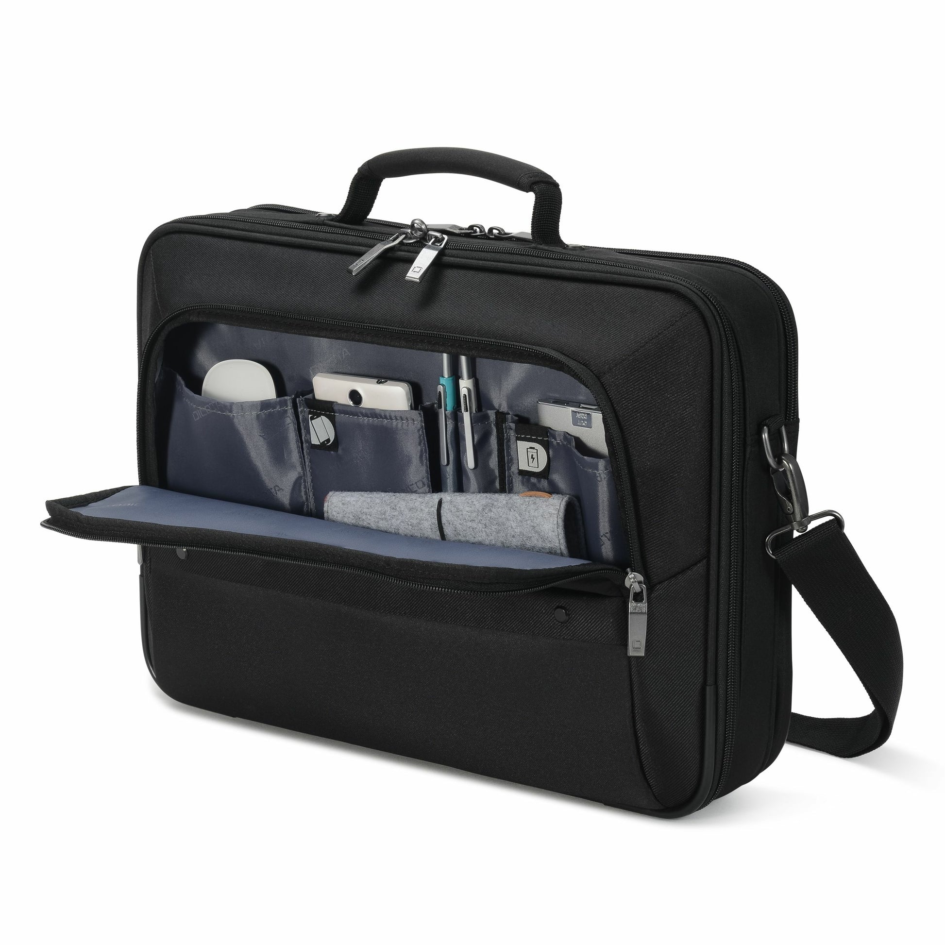 DICOTA ECO Multi Plus Select Notebook-Tasche für bis 15,6" – Trolley-Band, abnehmbarer Schultergurt – Schwarz
