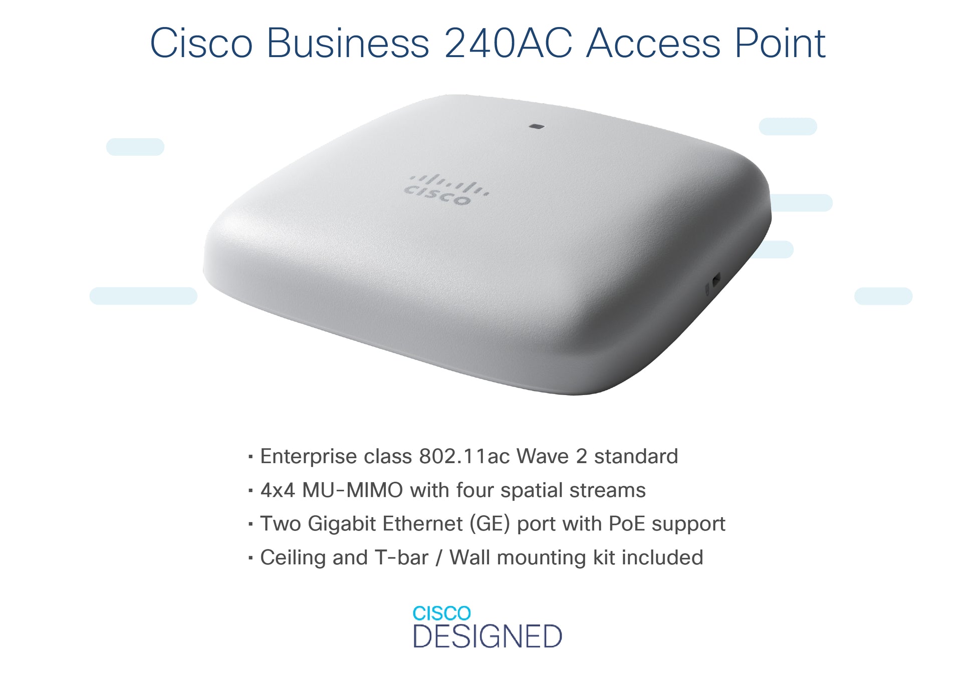 Cisco CBW240AC – Wi‑Fi 5 Access Point (5er-Pack), Dual-Band (2,4/5 GHz), 1733 Mbit/s, 1GbE, PoE, Decke/Wand