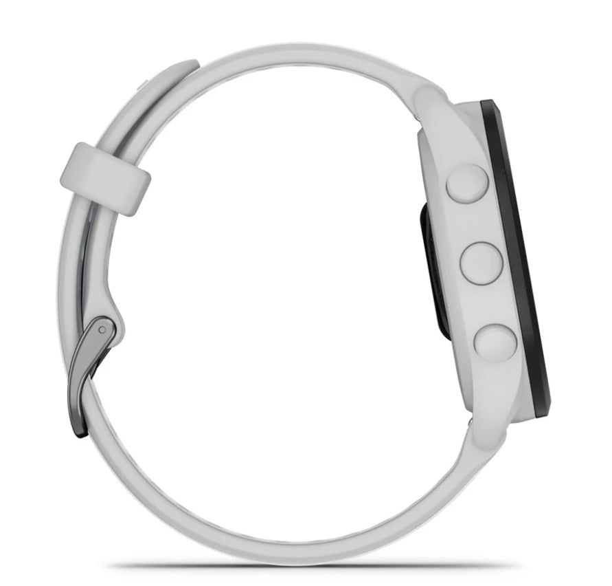 Garmin Forerunner 165 – GPS-Smartwatch – 43 mm, 1,2", GPS, AMOLED, 5 ATM, Hellgrau/Weiss, Sportarmband