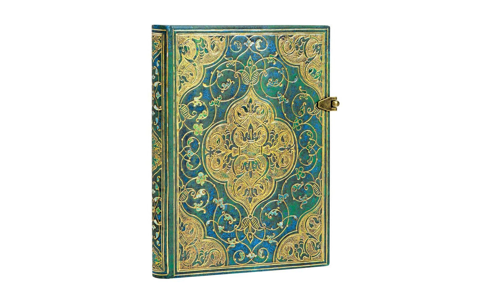 Paperblanks Notizbuch, 130 × 180 mm, liniert, Fadenheftung, Hardcover, 240 Seiten, 120 g/m² – türkis, Muster