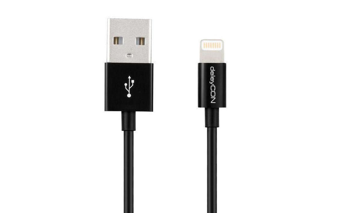DeleyCON Kabel – USB-A auf Lightning 1 m, MFi zertifiziert, Schwarz – für iPhone/iPad