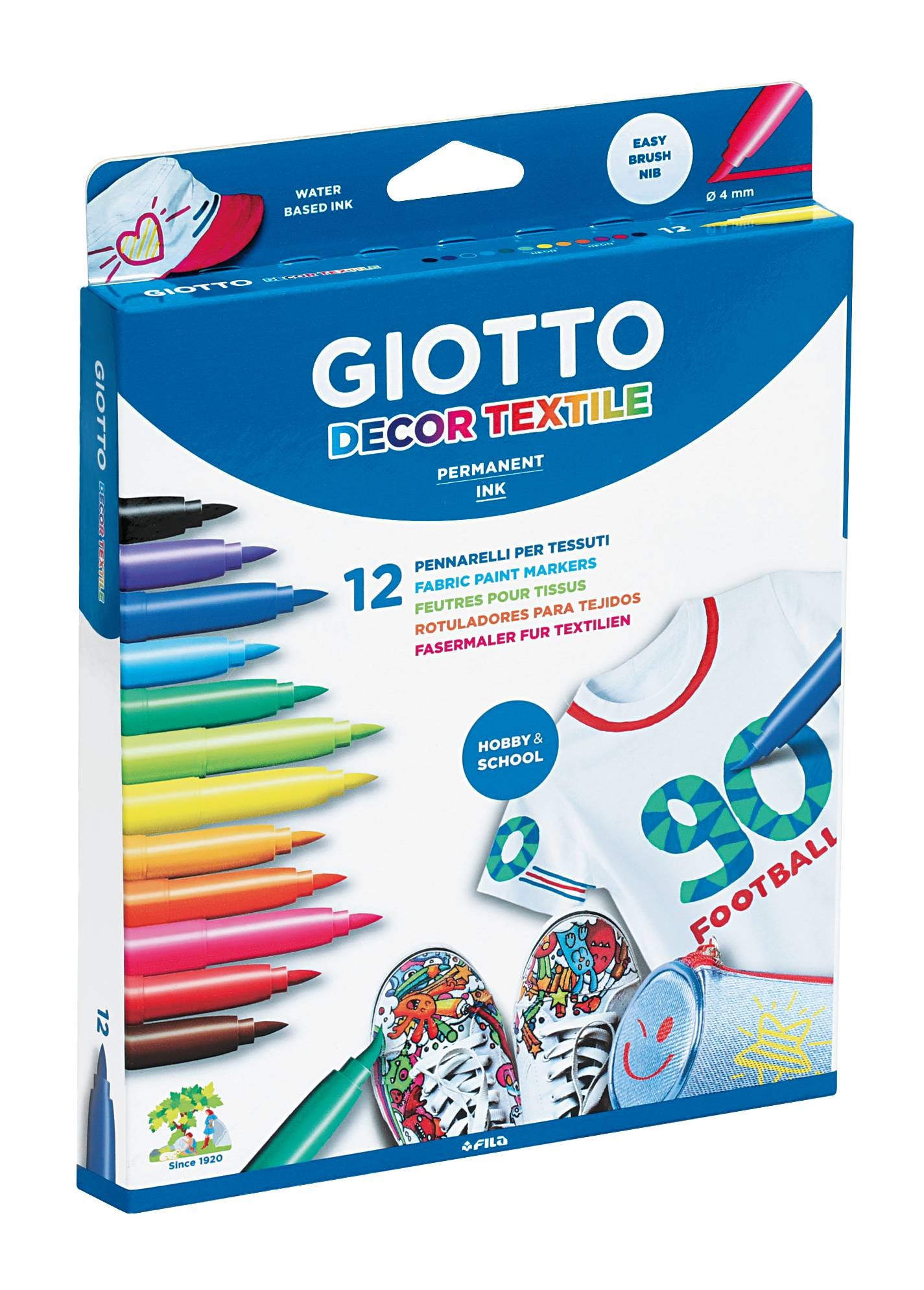 Giotto Textilmarker – 4 mm – Mehrfarbig, 12er-Pack – für Stoff