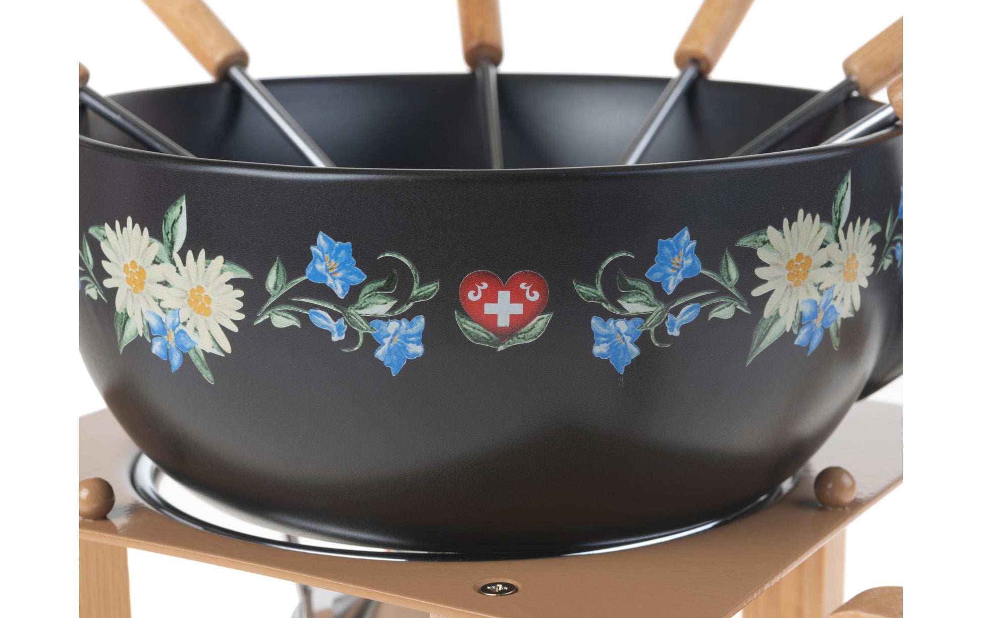 Nouvel Käsefondue-Set 9-teilig, für 6 Personen – mit Pastenbrenner, Keramik, für Gas, Schwarz