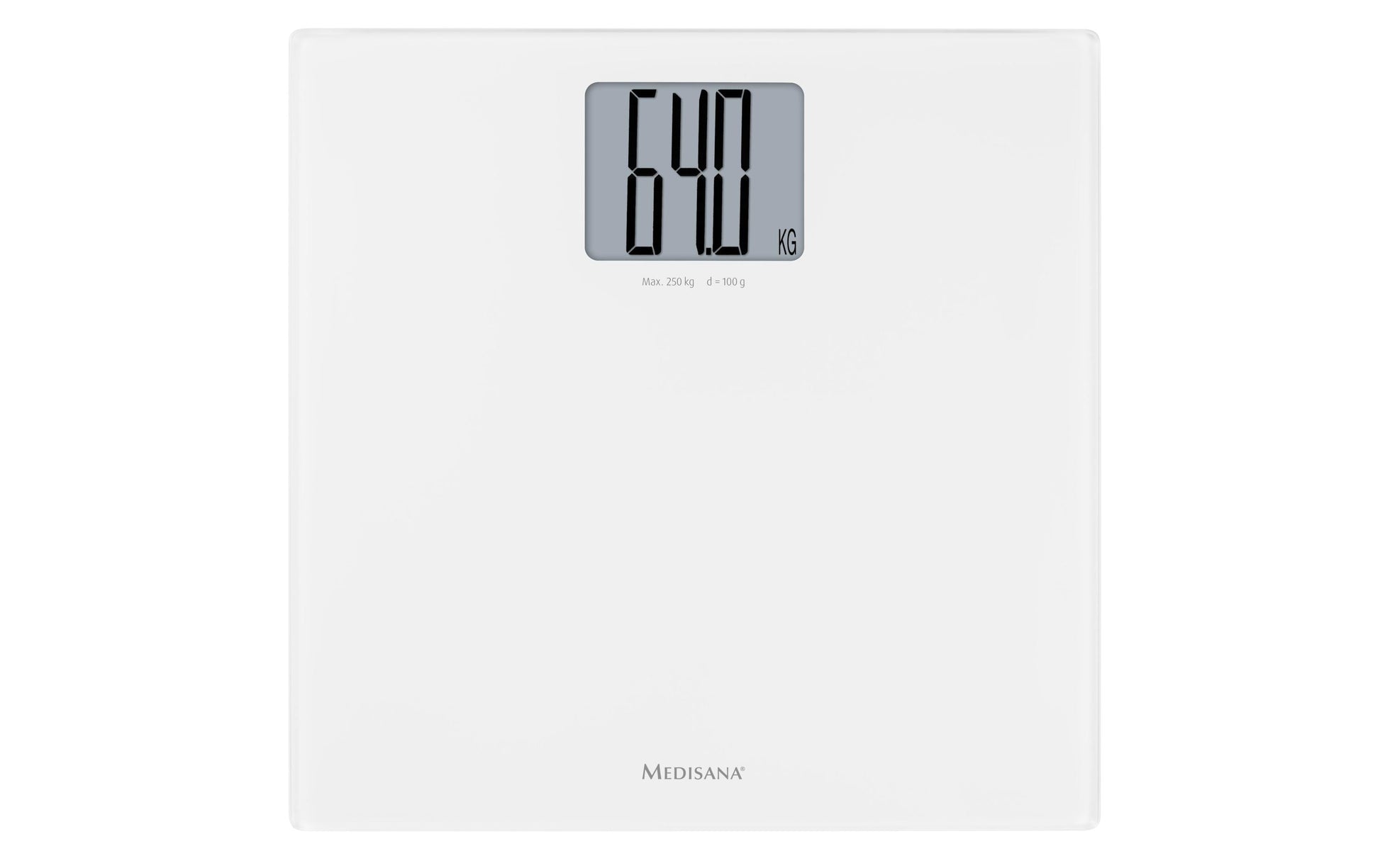 Medisana Personenwaage PS 470 – 34×34×2,5 cm, Glas, 250 kg, Weiss