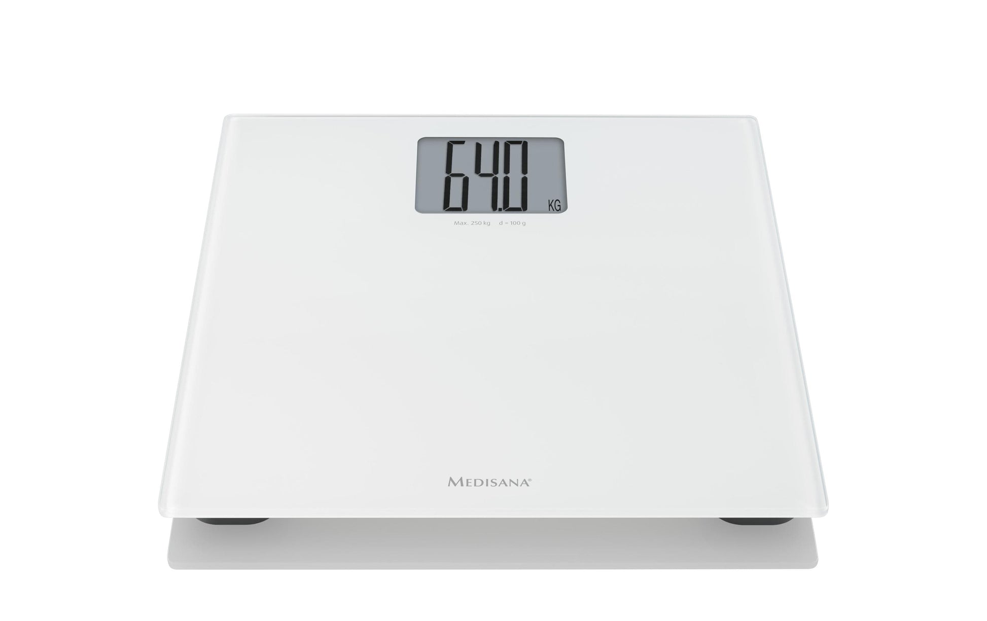 Medisana Personenwaage PS 470 – 34×34×2,5 cm, Glas, 250 kg, Weiss