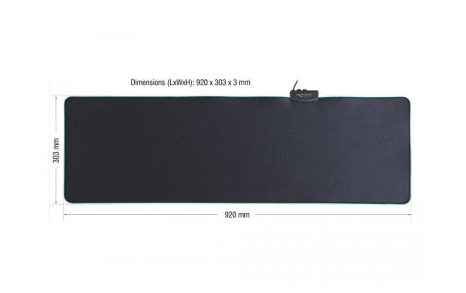 DeLOCK 12555 Mauspad – kabelgebunden, RGB-Beleuchtung, 920×303×3 mm, Schwarz