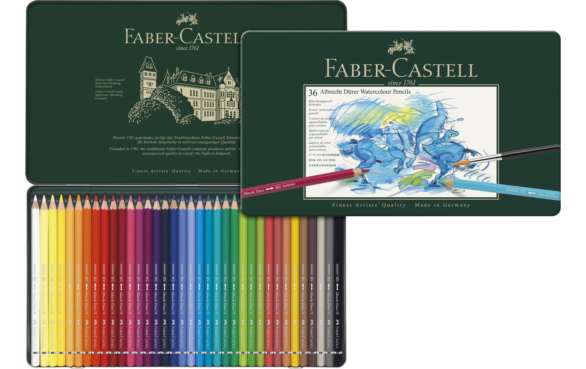 Faber-Castell Albrecht Dürer Aquarellbuntstift Mehrfarbig 36er-Metalletui – bruchfeste Mine, Ø 3,8 mm