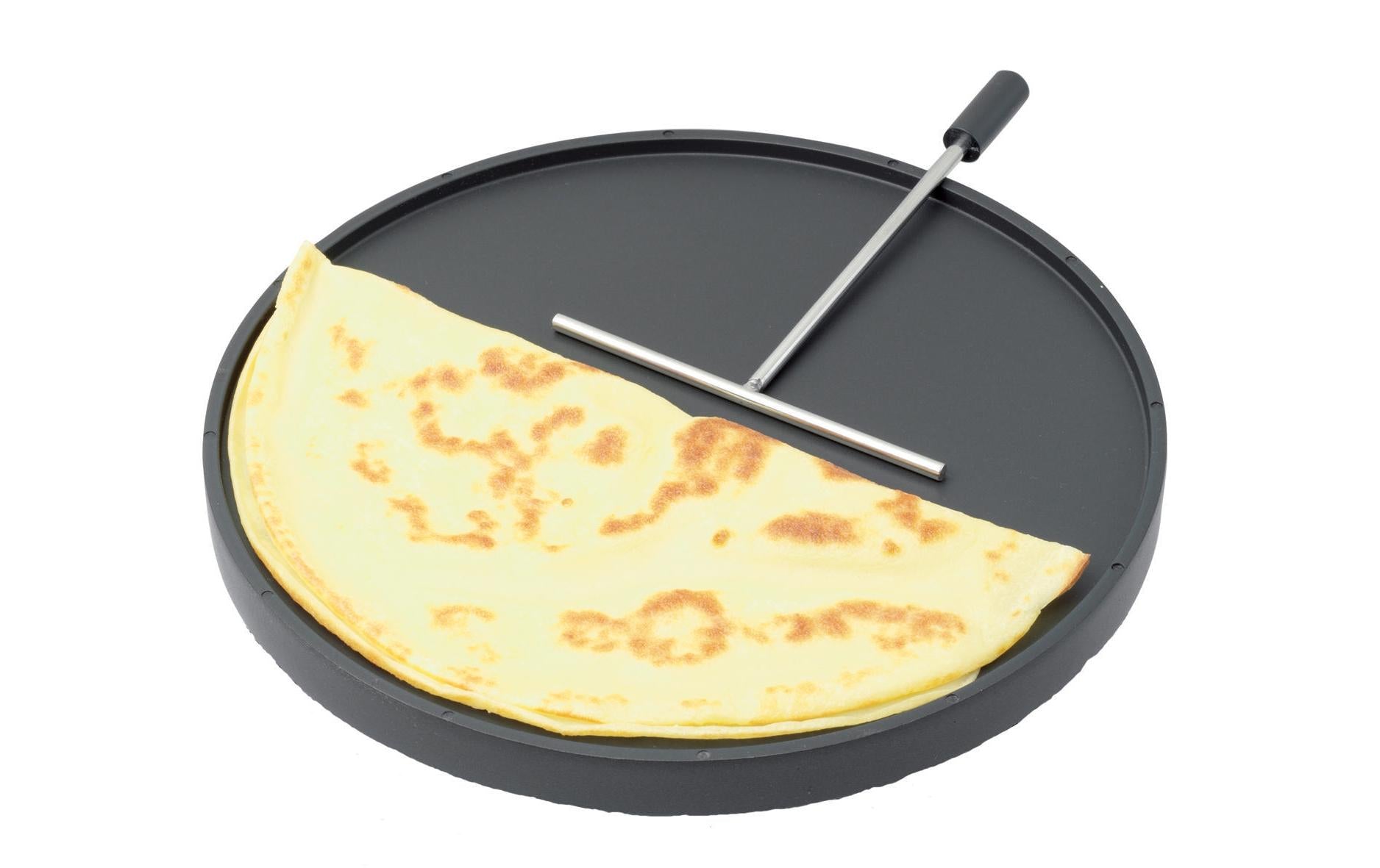 Stöckli Grill- und Crêpeplatte – Ø 24 cm, 2,2 cm, Aluminiumguss, Schwarz – für Marroniofen