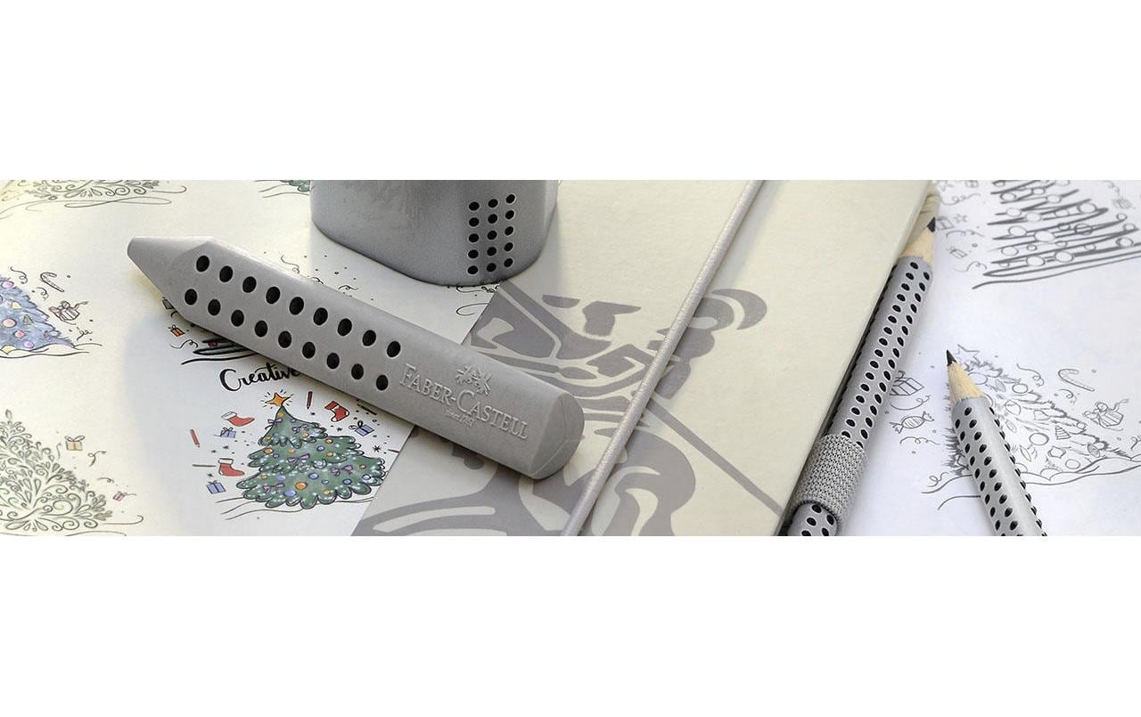 Faber-Castell Spitzer – manuell, 2-Loch, mit Behälter, für Blei- & Buntstifte Ø 8 & 10 mm, Kunststoff, silber