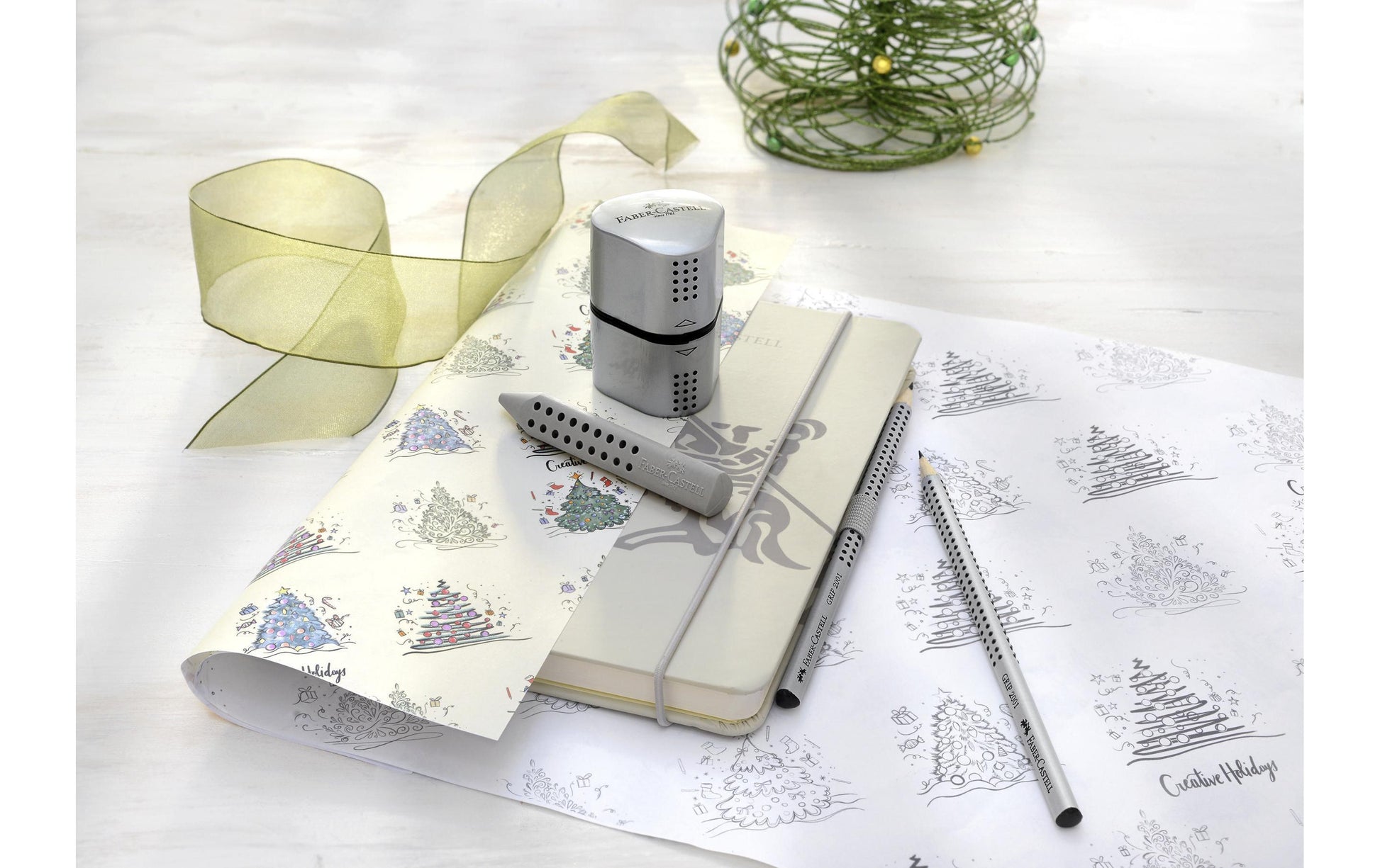Faber-Castell Spitzer – manuell, 2-Loch, mit Behälter, für Blei- & Buntstifte Ø 8 & 10 mm, Kunststoff, silber