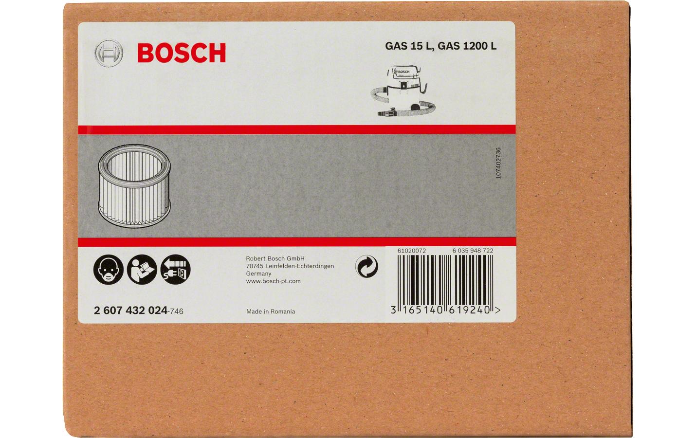 Bosch Flachfaltenfilter – für GAS12-25/12-25PS, GAS 15 PS, GAS 20 L SFC – 1 Stück