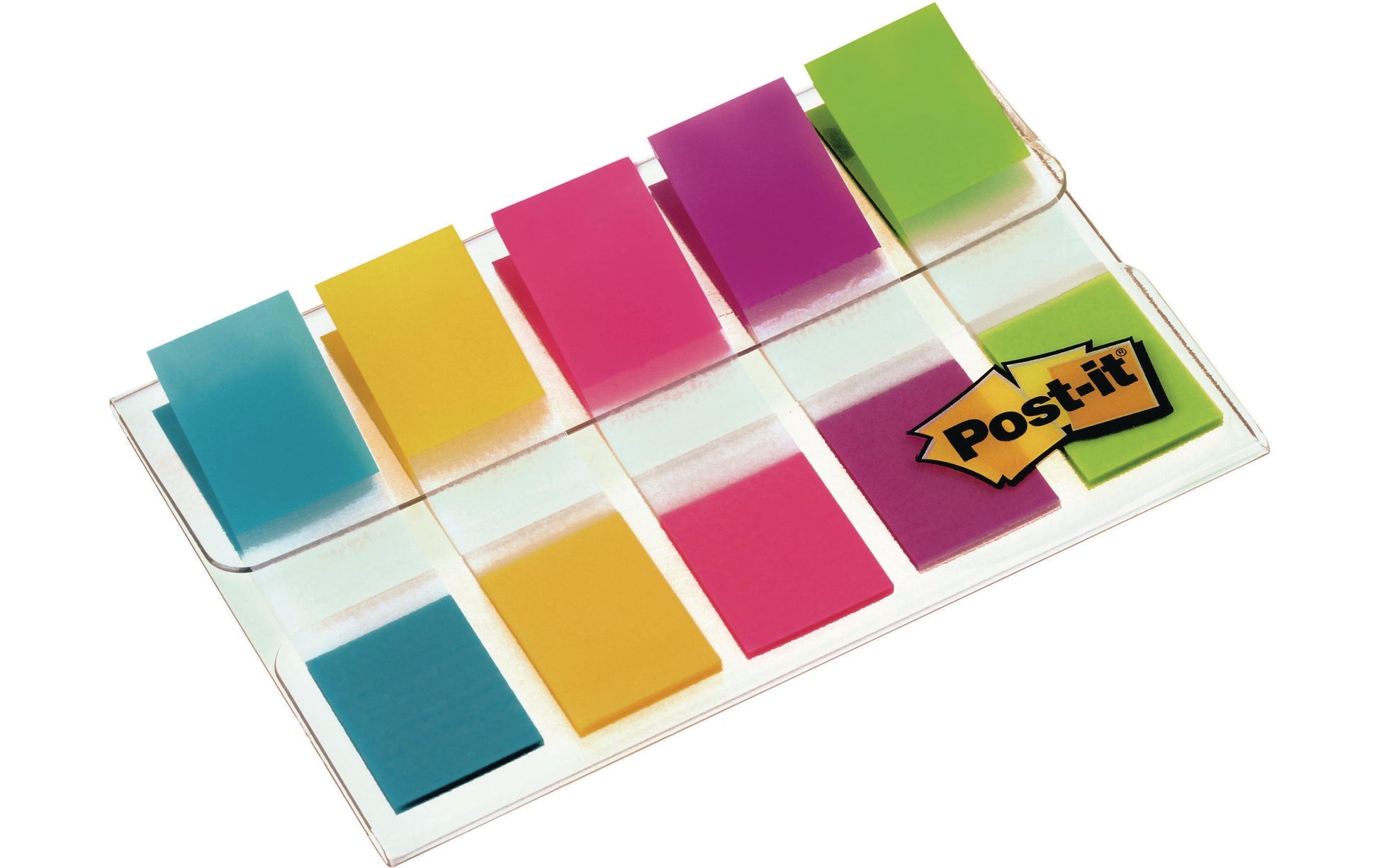 Post-it Schmale Indexstreifen – 11,9×43,2 mm – sortiert, 5×20 Stück, mit Dispenser, Kunststoff