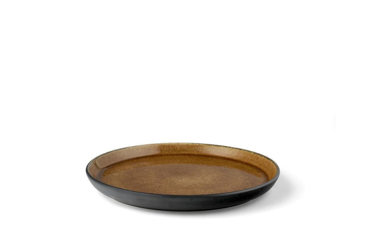 BITZ Speiseteller – 6er Set, Ø 21,0 cm, Steinzeug, Schwarz/Bernstein, spülmaschinenfest, mikrowellengeeignet
