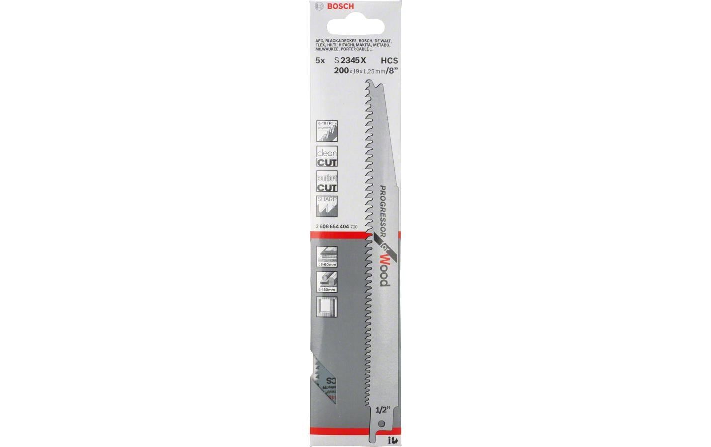 Bosch S 2345 X Säbelsägeblatt 150 mm HCS – für Holz, Kunststoff – 5 Stk – variabler Klingenzahnabstand
