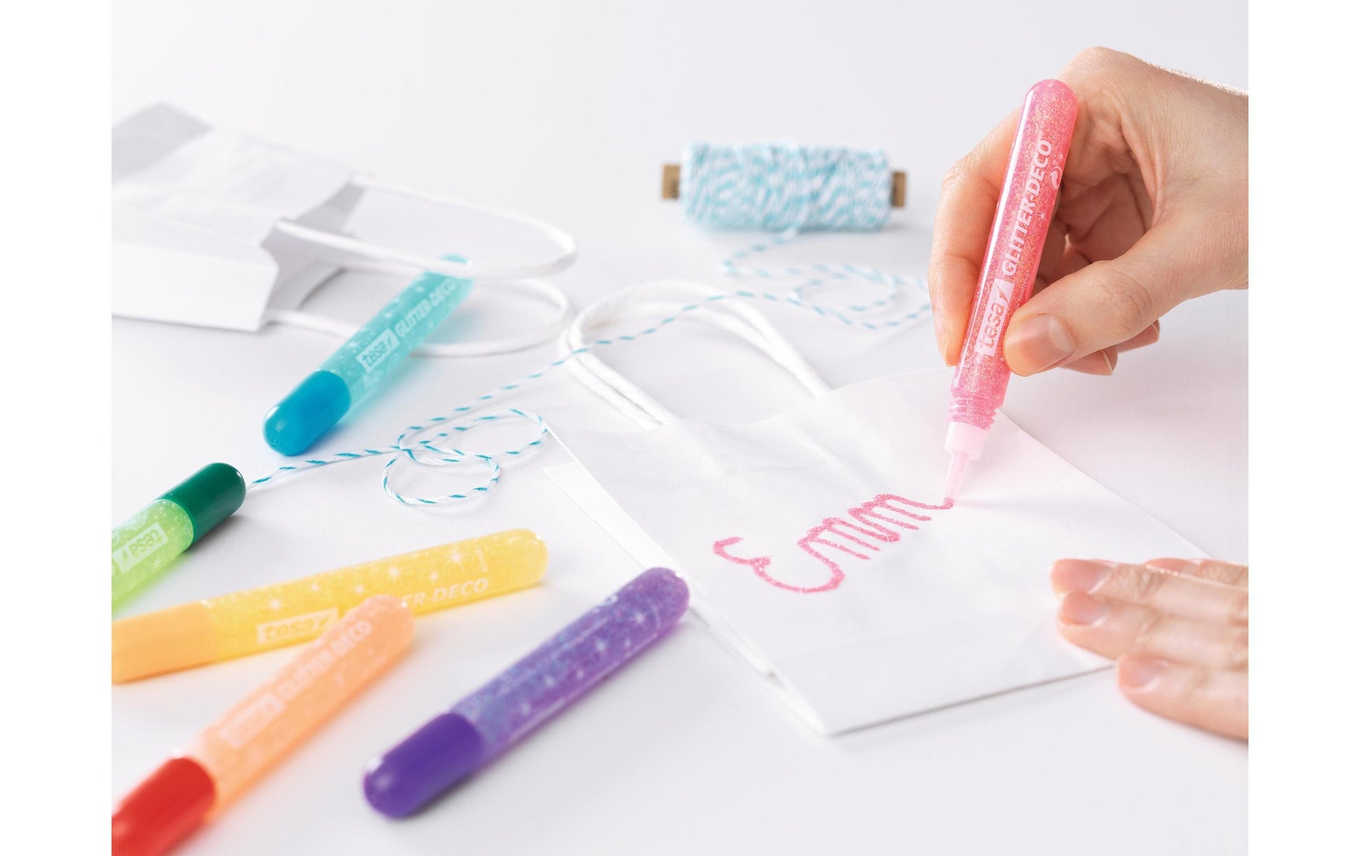 TESA Glitzerkleber Candy Colors – farbig sortiert – Set 6 × 10 g – auswaschbar, lösungsmittelfrei