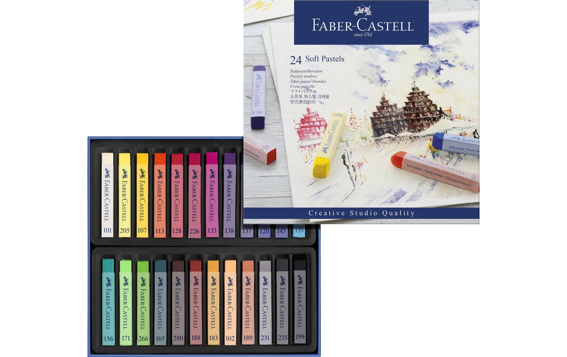 Faber-Castell Studio Qualität – Soft Pastelle, Vierkantstange, 24 Farben, 24er-Set