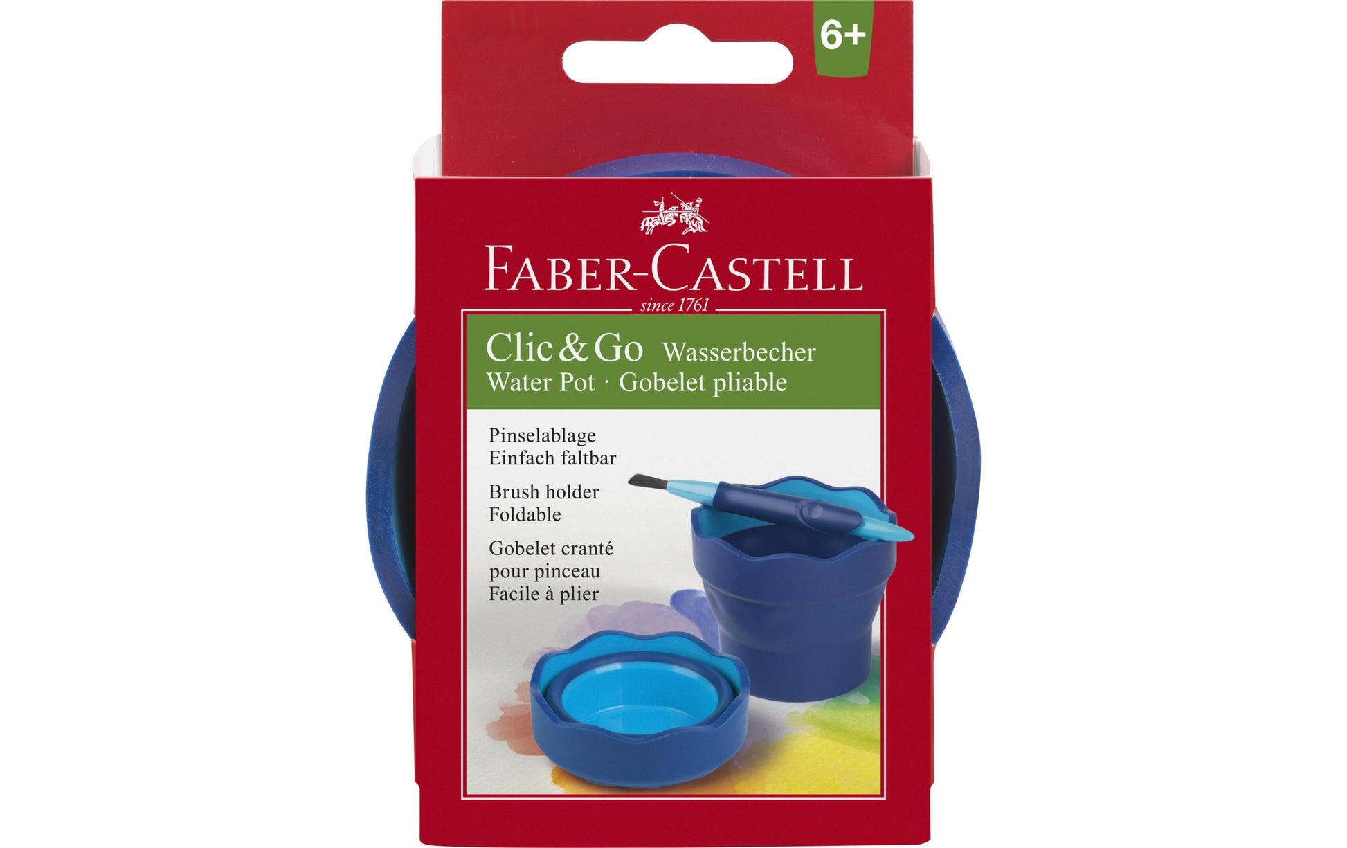 Faber-Castell Wasserbecher Clic & Go – blau – 98 × 130 × 38 mm