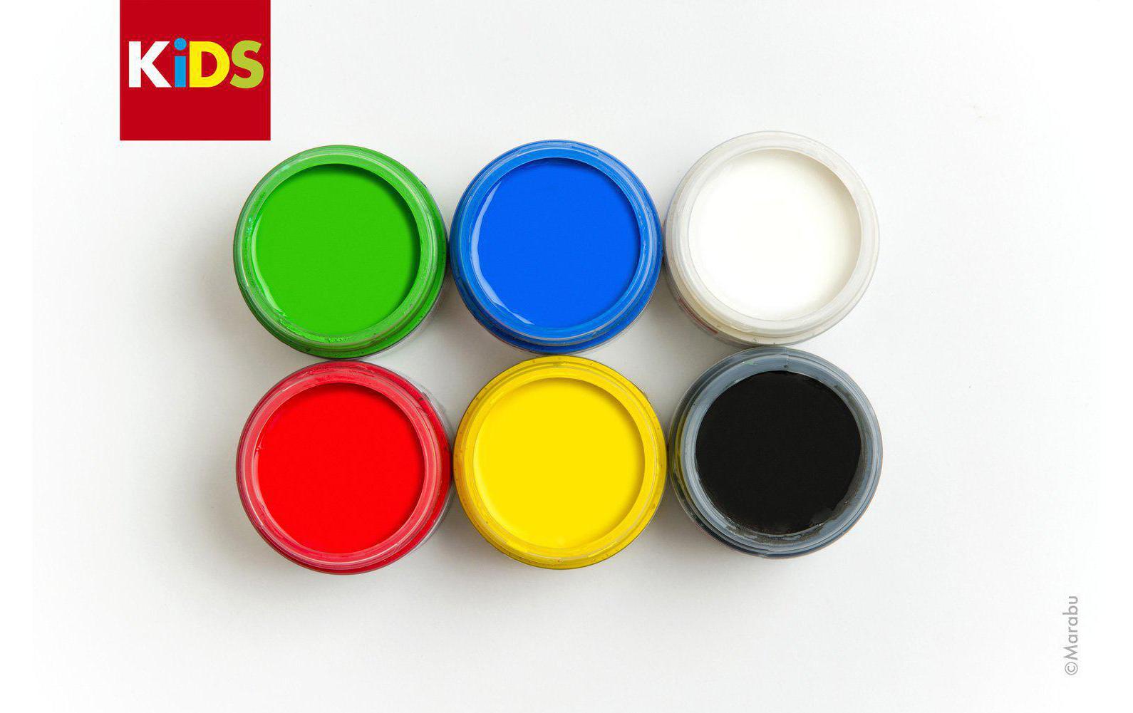Marabu KiDS Fingerfarben – Schwarz, Blau, Grün, Rot, Weiss, Gelb – 6 Farben, 6×100 ml (600 ml)