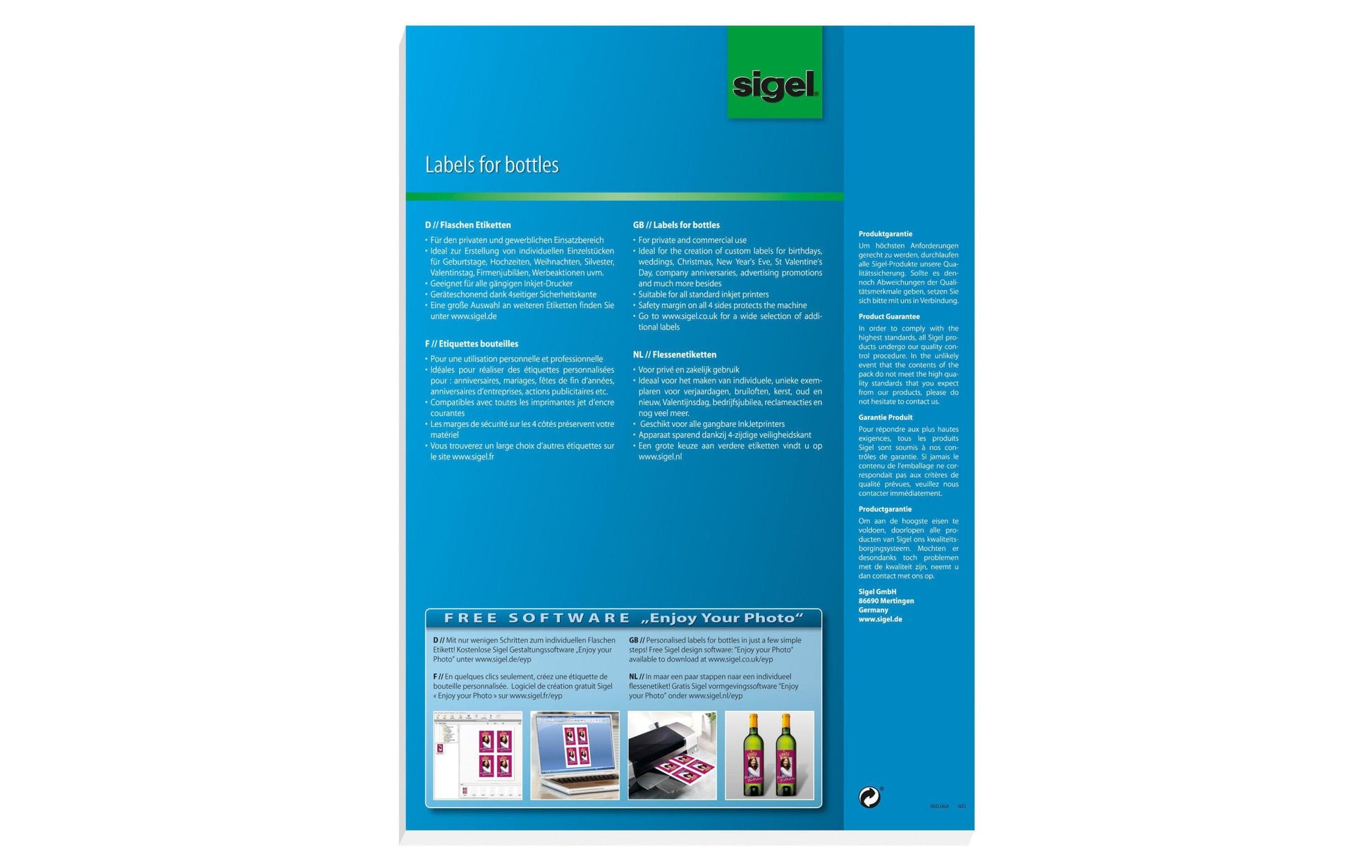 Sigel Drucketiketten, 80 mm × 120 mm, weiss, Papier, permanent, 20 Etiketten (5 Blatt)