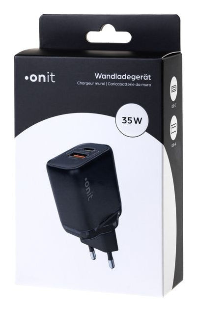 ONIT F02795 USB-Wandladegerät 35 W – USB-C×1, USB-A×1 – PD 3.0, PPS, QC 3.0, GaN – Schwarz