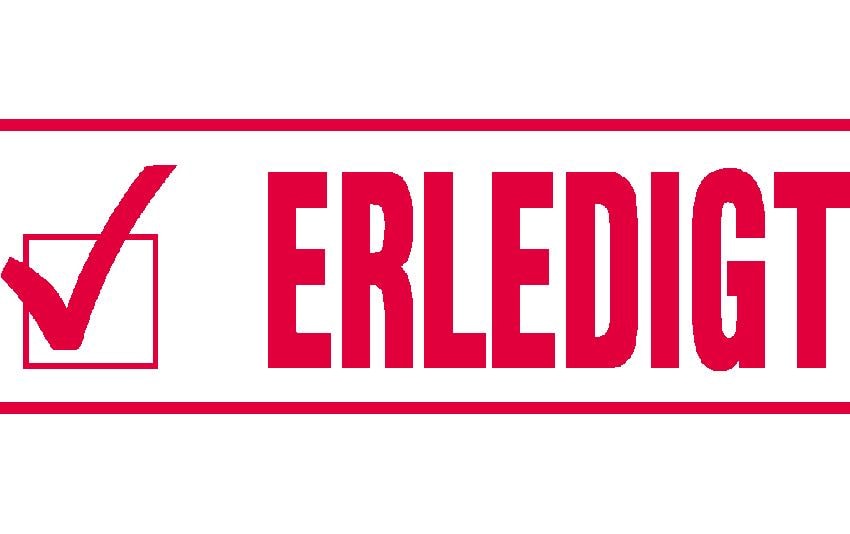 Trodat Printy 4911 – Selbstfärbender Wortstempel, Text Erledigt, Deutsch – Abdruck 38 × 14 mm – rot
