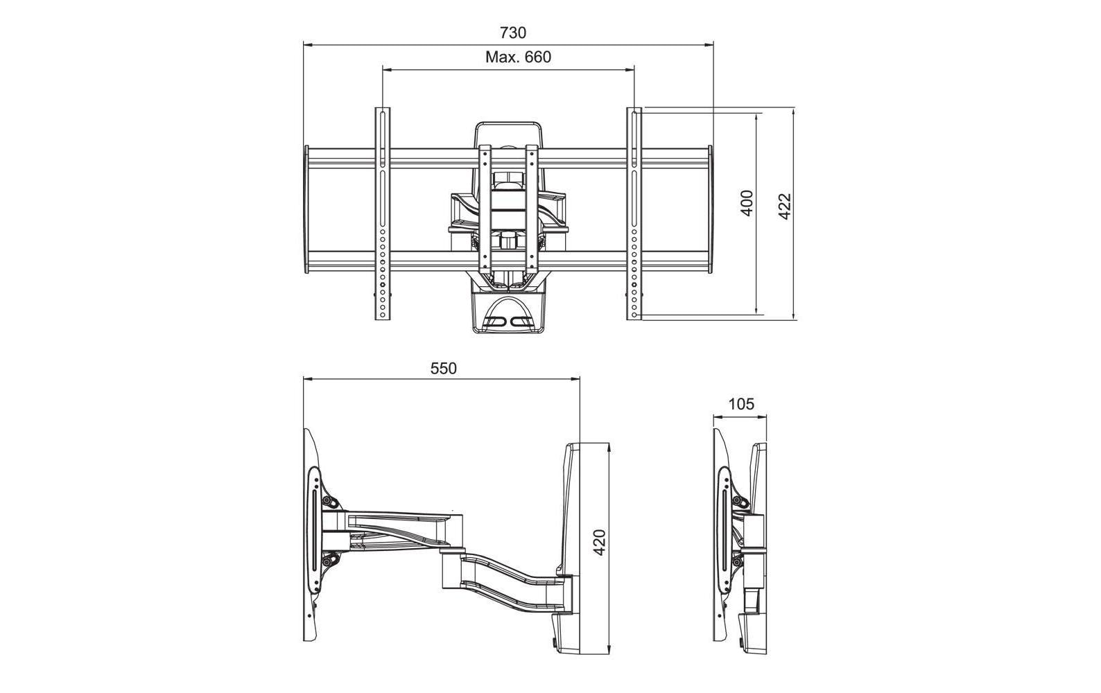 PureMounts PM-PLATINUM-65 – Wandhalterung, drehbar, für 46", VESA 400×400, bis 50 kg, Schwarz