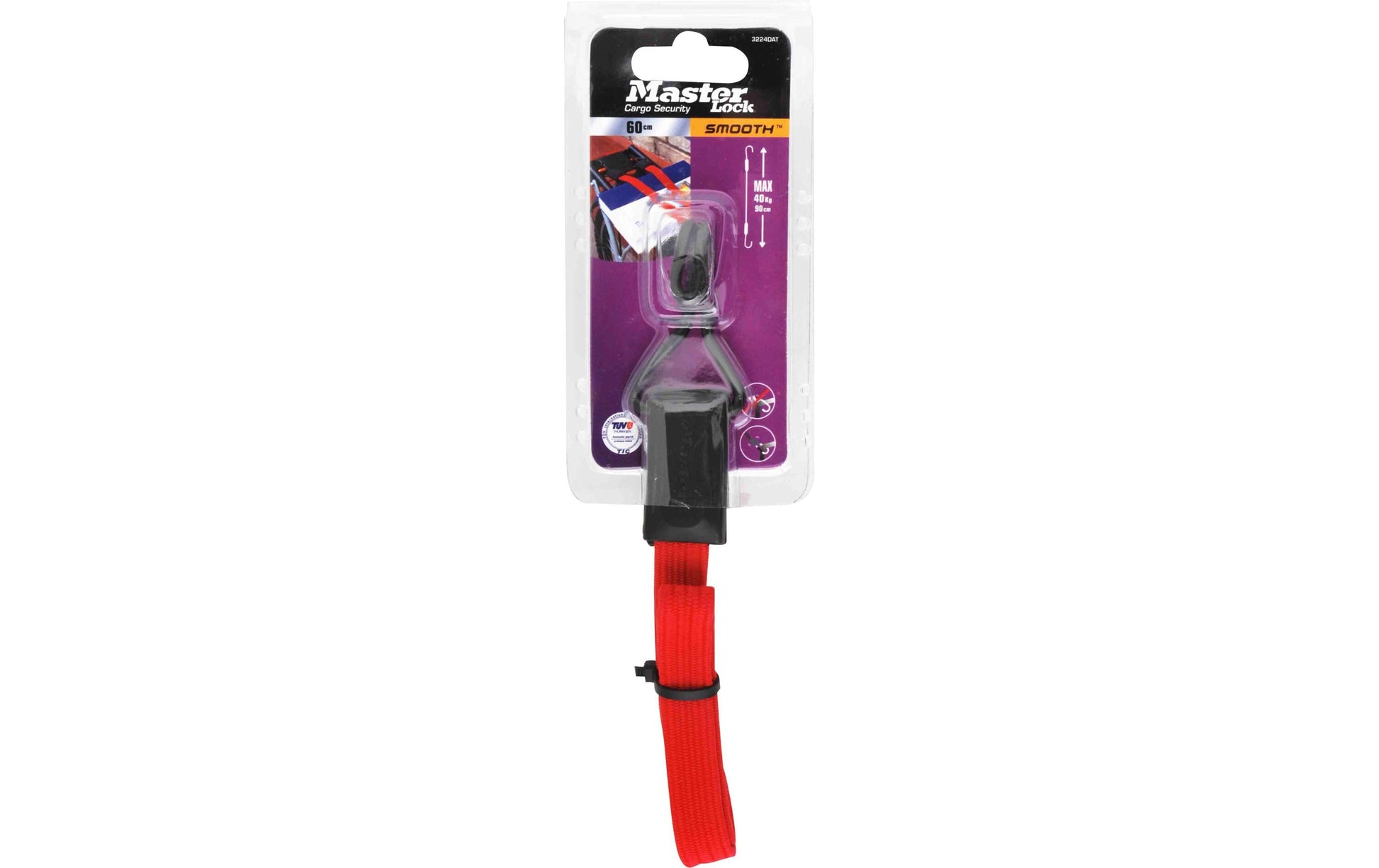 MASTER LOCK Masterlock – Gummi-Spannseil 600 × 18 mm, Gummi, Rot, Flach mit Doppelhaken, Zurrkraft 40 kg