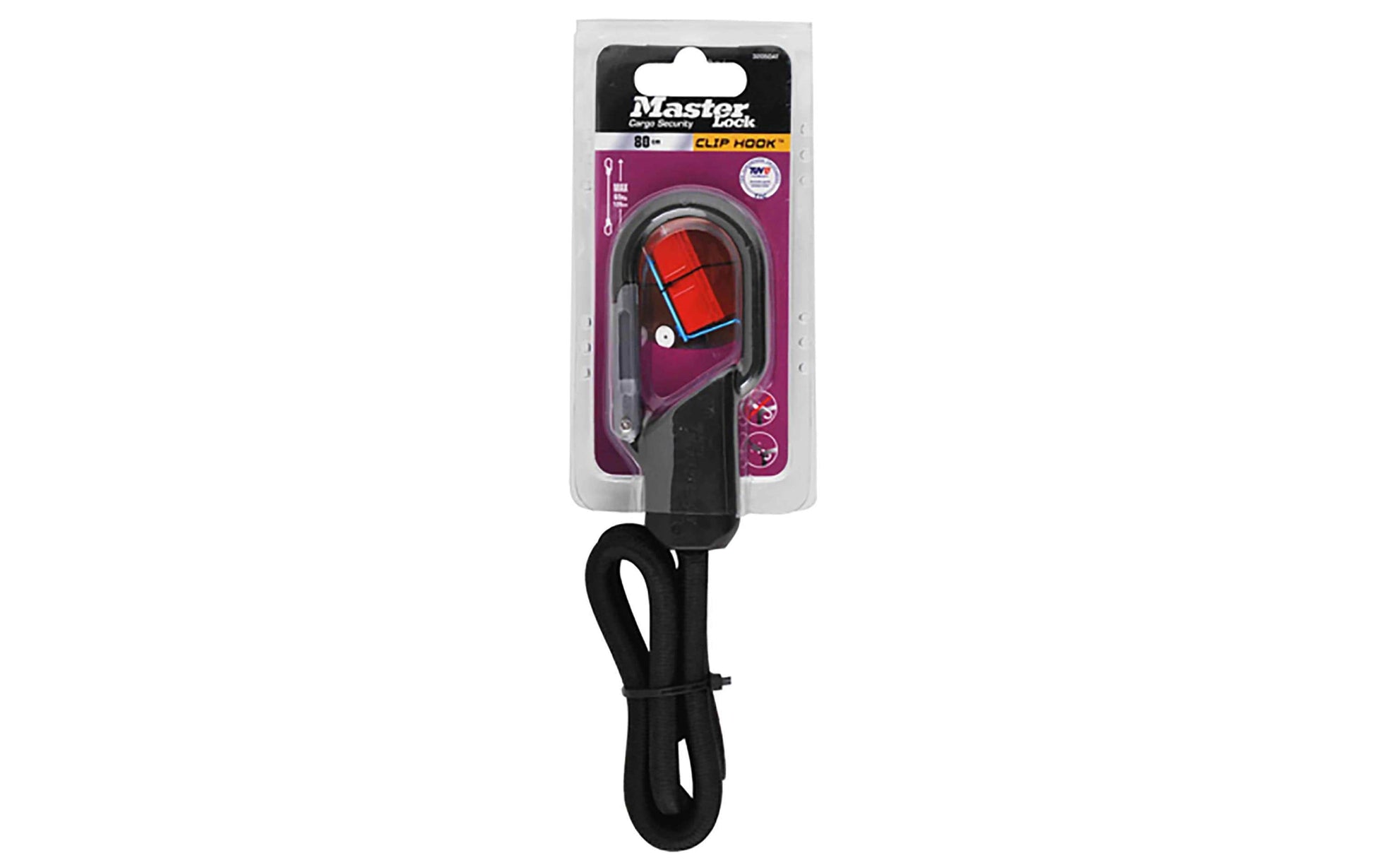 MASTER LOCK Masterlock – Gummi-Spannseil – 80 cm × 9 mm, Zurrkraft 65 kg, mit Clip – für Auto – Schwarz – Gummi – 1 Stk.