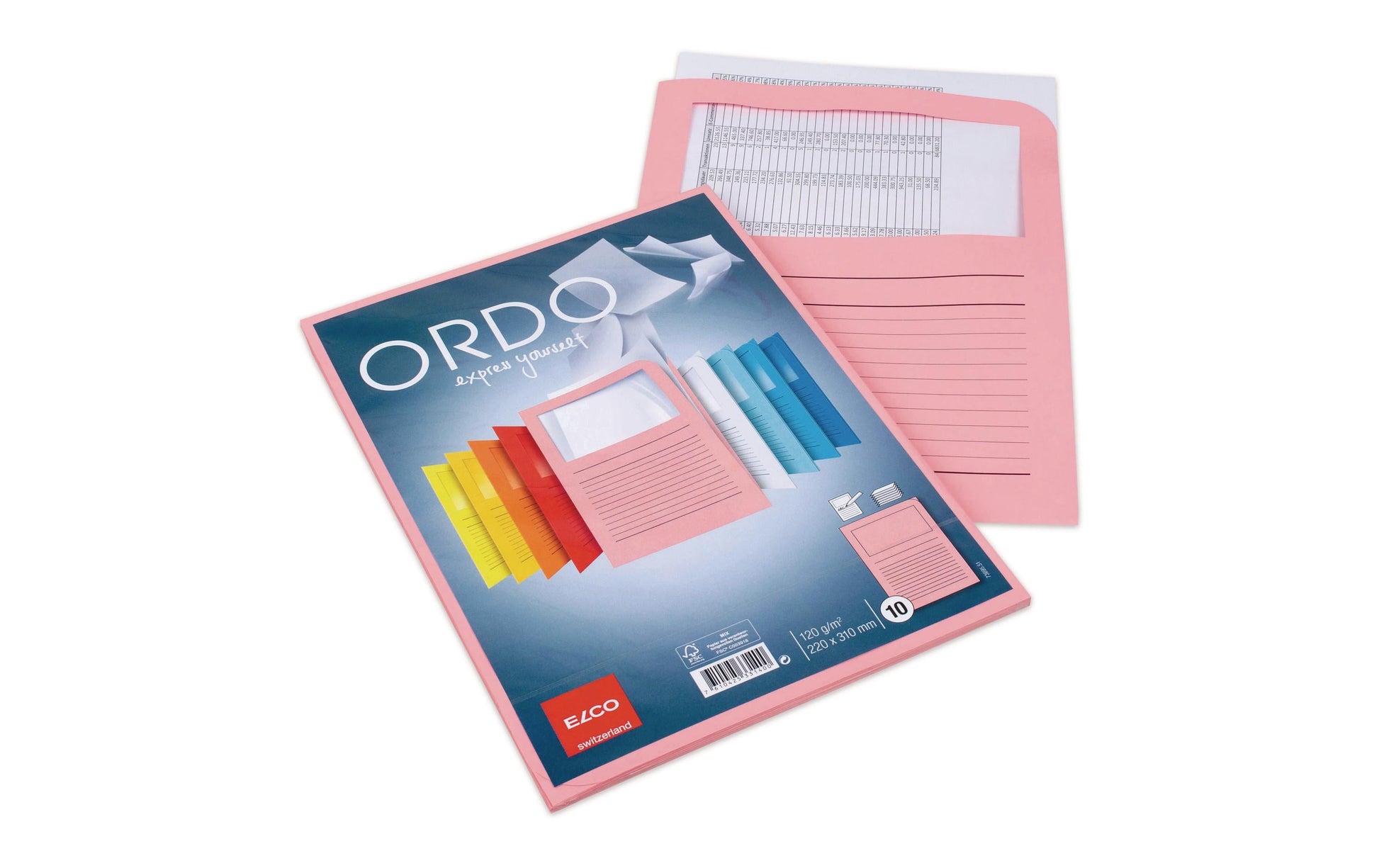 Elco Ordo Classico Sichtmappe A4 – Pink, Papier, Sichtfenster, Beschriftungsvordruck, 10er-Pack