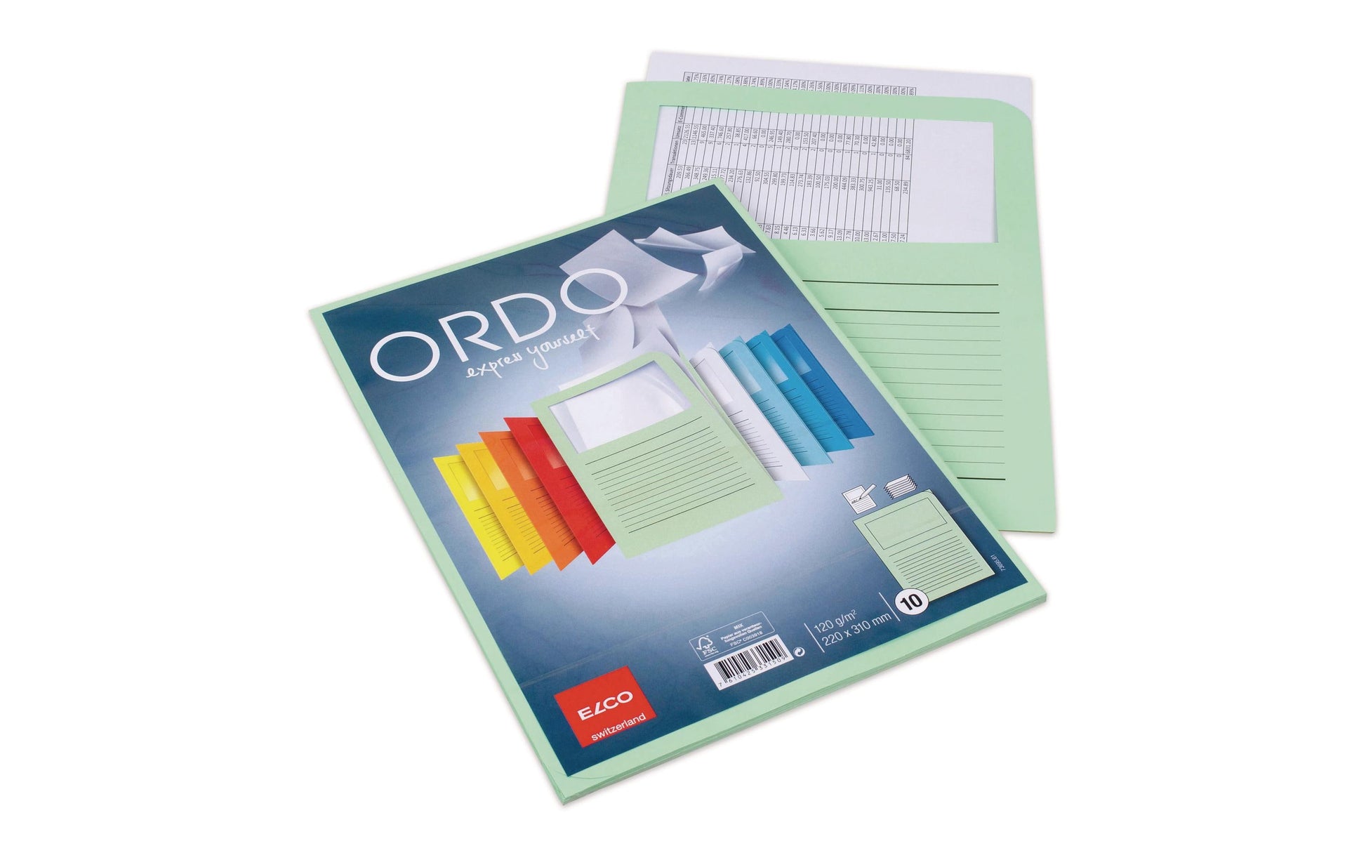 Elco Sichtmappe A4 – 10er-Pack, Grasgrün, Papier, Sichtfenster, Beschriftungsvordruck