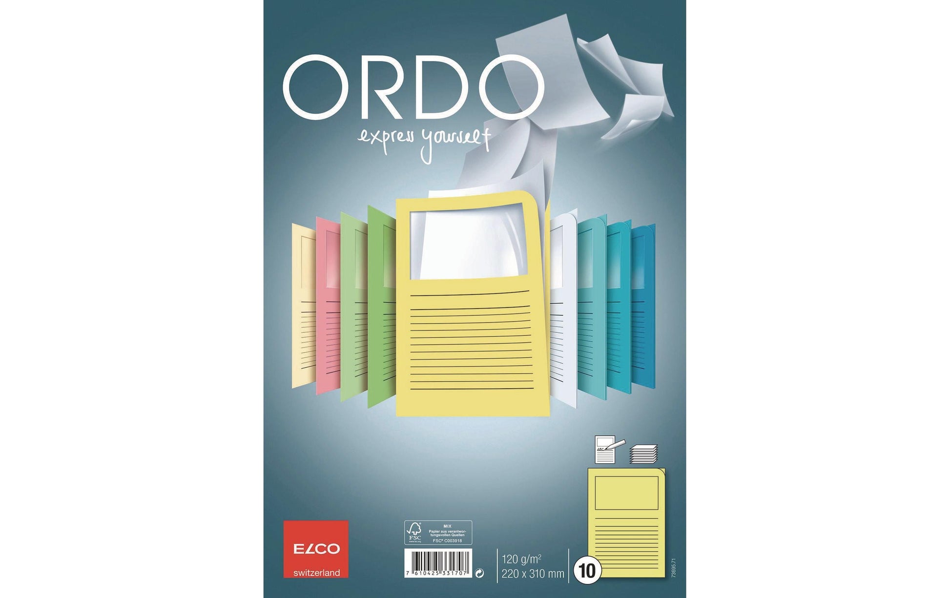 Elco Ordo Classico Sichtmappe A4 – Gelb, Papier, Beschriftungsvordruck, Sichtfenster, 10er-Pack