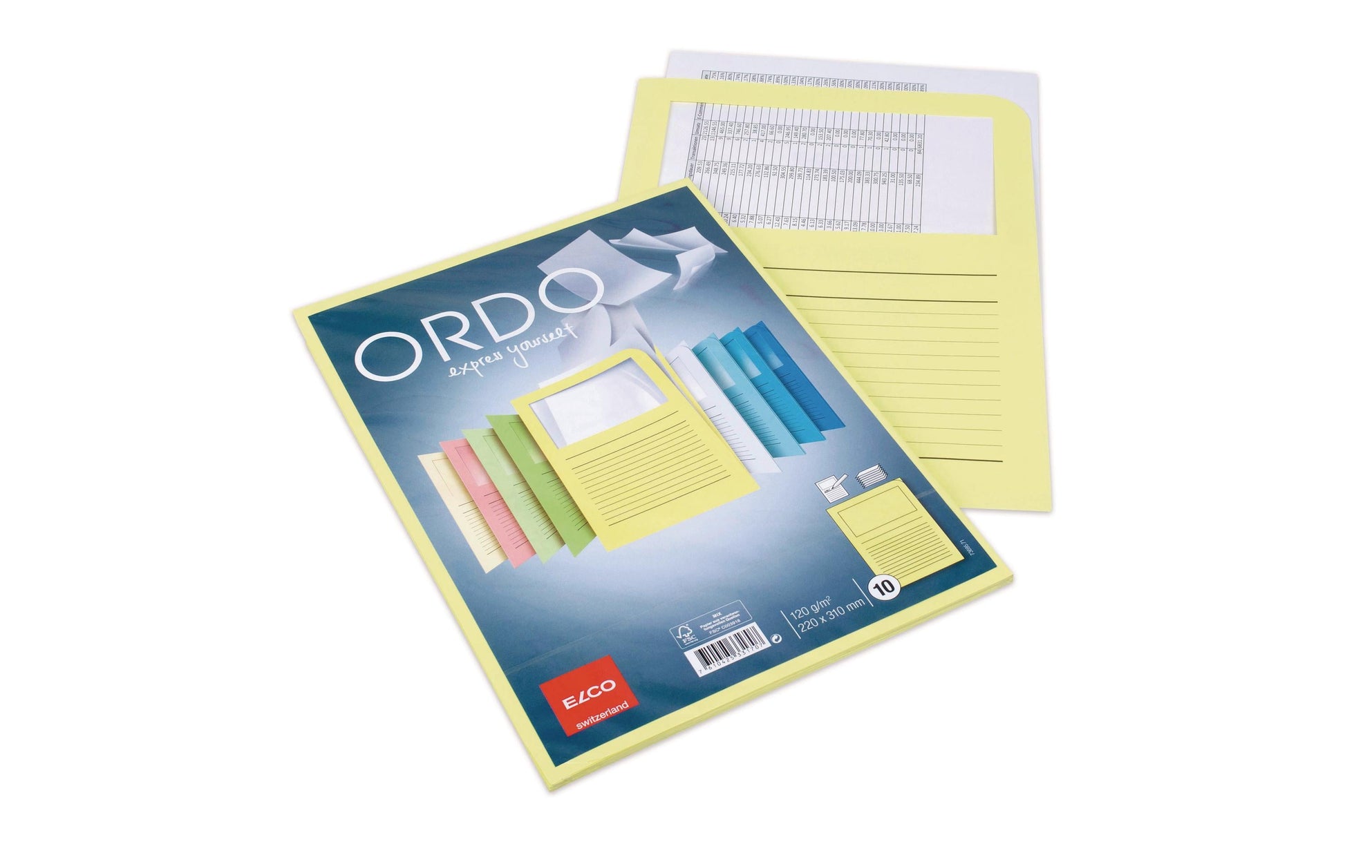 Elco Ordo Classico Sichtmappe A4 – Gelb, Papier, Beschriftungsvordruck, Sichtfenster, 10er-Pack