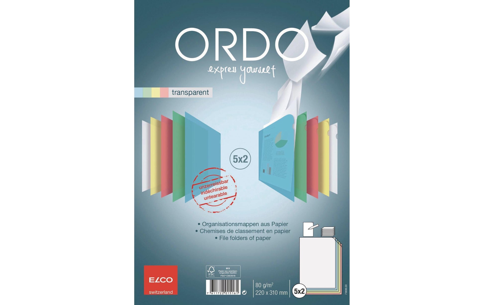 Elco Sichtmappe A4 – farbig sortiert, Papier, 10er-Pack