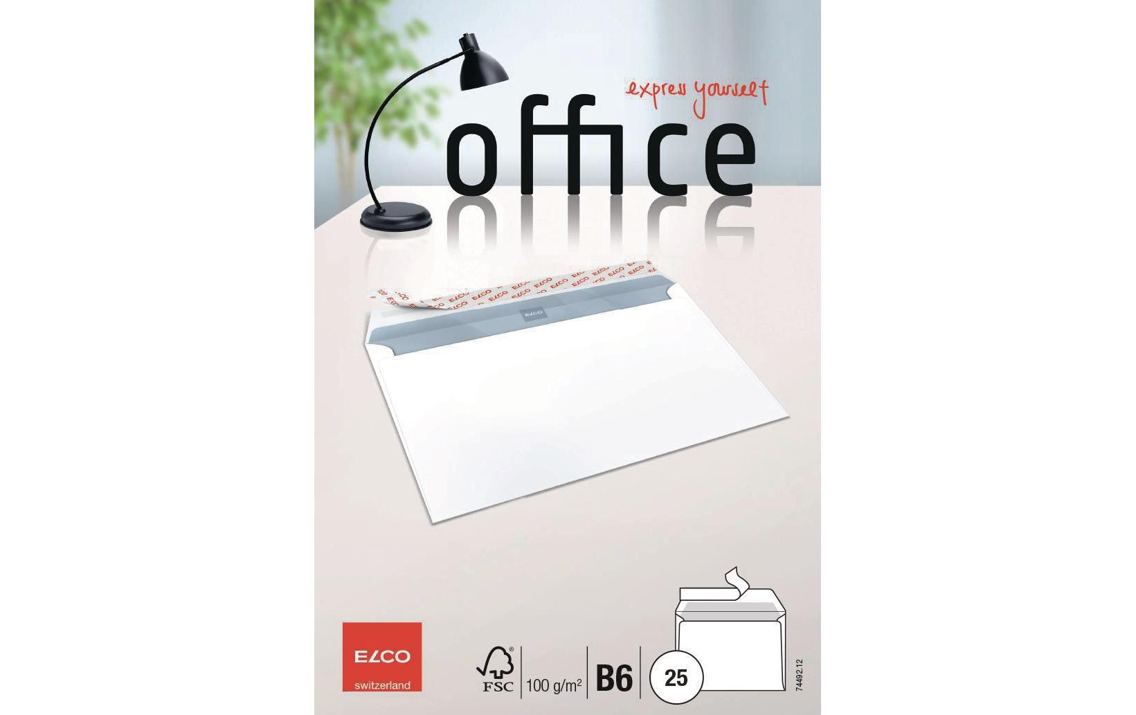 Elco Couvert B6 (176 × 125 mm), ohne Fenster, selbstklebend (Optifix), hochweiss, 100 g/m², Papier – 25 Stk.